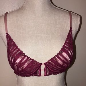 Burgundy Lined Plunge Padded Bra 34B